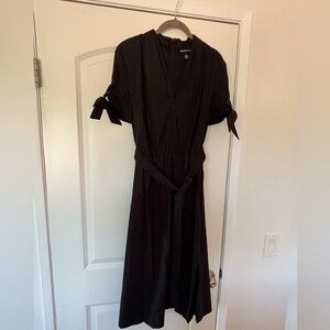 Halston Heritage Black V-Neck Tie-Waist Midi Dress